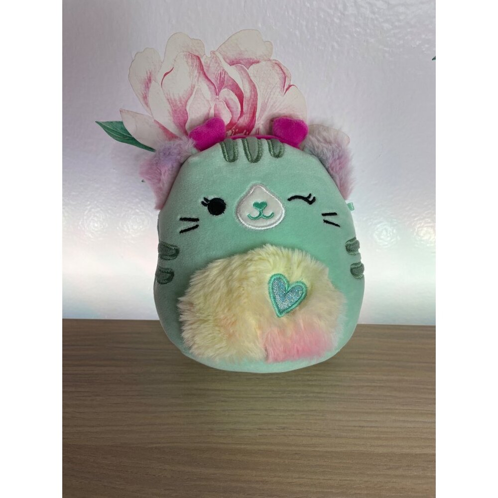 Original Squishamallow Mint Green Cat with Hearts Winking